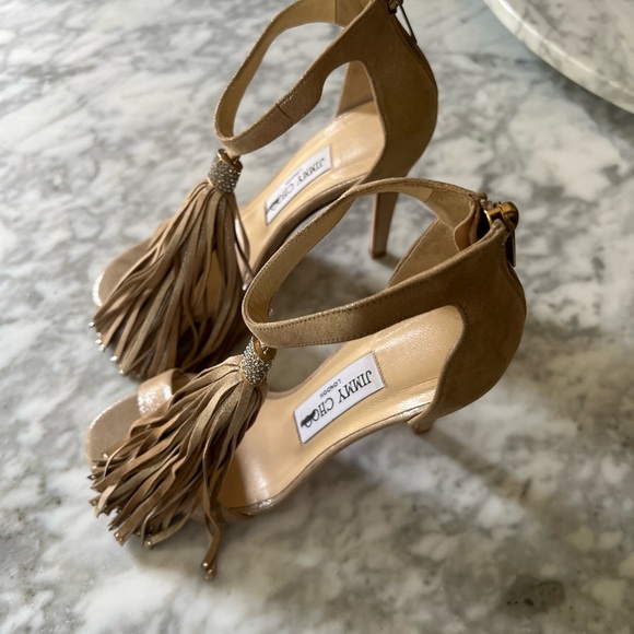 Jimmy Choo Viola Feather Tassel Cocktail High-Heel Sandals  Jimmy choo viola heels